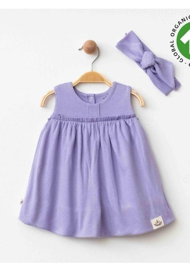 Zekids Kız Bebek Organik Pamuklu Bandanalı Kolsuz Elbise-15906 Mor