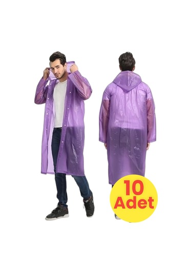 Tezzgelsin Erkek Rüzgar Geçirmez Yağmurluk 10 Adet Mor