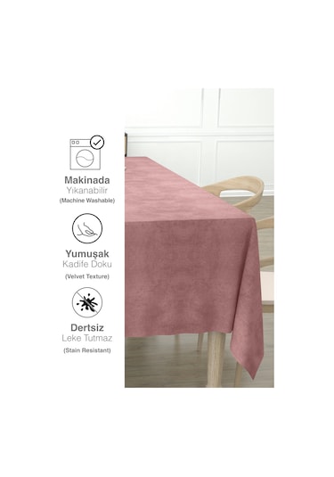 Daily Series Kadife Dokulu Buğulu Gül Rengi Masa Örtüsü Buğulu Gül
