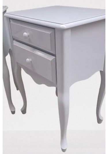 Komodin 90385 Klasik Kayın Aslan Ayak Çit Çekmece 2adet Parlak Beyaz Boya Elyapım