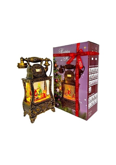 Nostaljik Telefon, Müzik Fonksiyonlu, Led Işıklı Ve Hareketli Kar, Noel Baba'nın Gelişinin Gizemi, Bronz Kahverengi 32x17x8 Cm
