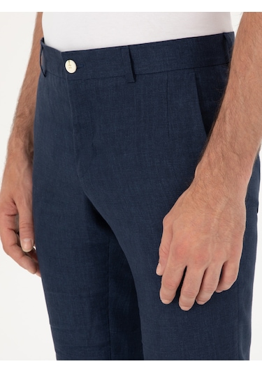 Cacharel Lacivert Slim Fit %100 Keten Pantolon