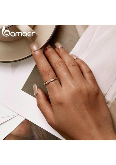 Altın Bamoer 925 Ayar Gümüş Basit Bükülmüş Yüzük Boyutu 6 7 8 9 Kadınlar İçin 14 K Altın Kaplama Sonsuzluk Band Yüzük 3 Renk Güzel Takı