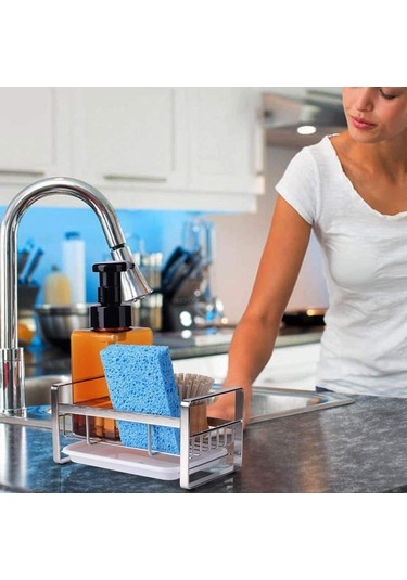 Geeroyoo Stainless Steel Kitchen Sink Organizer: Dishcloth Holder, Faucet Mounted Storage Rack, Silver Gümüş