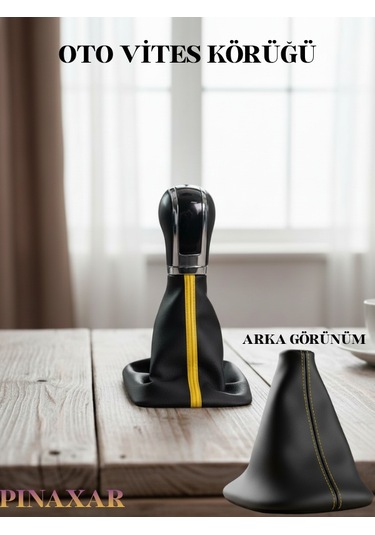 Peugeot Pertner Siyah Deri Prime Tasarım Sarı Şerit Spor Dikiş Vites Körüğü