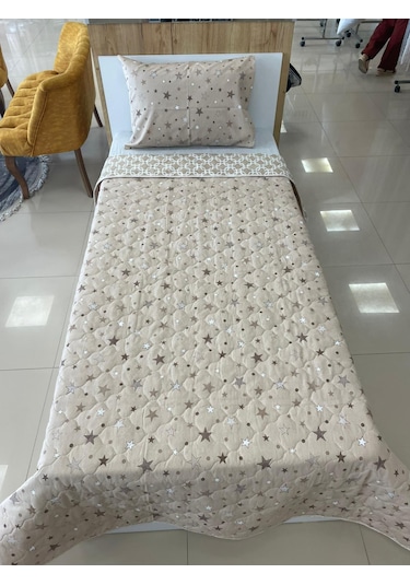 Fulya Tek Kişilik Çift Taraflı Kapitone Yatak Örtüsü Takımı Bej