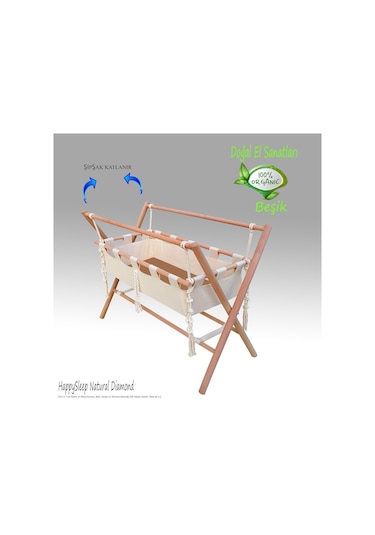 Organik Beşik - Şipşak Katlanır Pratik Bebek Beşiği Krem
