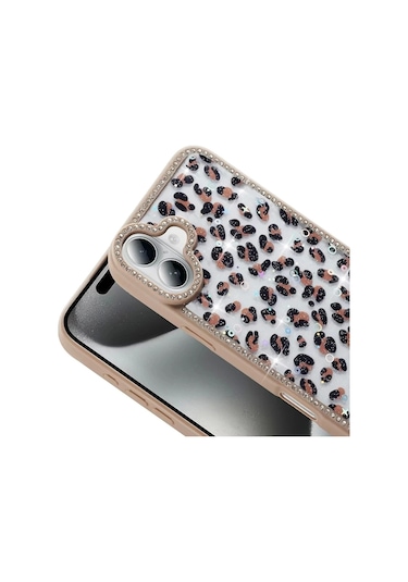 İphone Uyumlu 16 Kılıf Taşlı Simli Kenarları Silikon Parıltılı Azra Kapak Telefon Kılıfı Kamera Korum