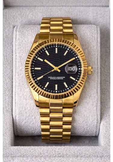 Aurex Royal Gold Erkek Kol Saatı Sıyah Kadran Quarts Altın