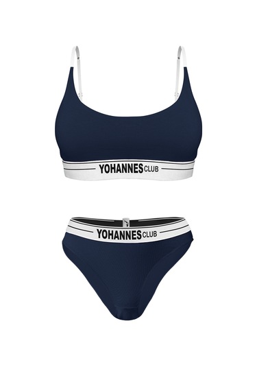 Yohannes Club, Kadın Pamuklu İç Çamaşırı Takımı, Renk Seçenekli, Bralet-kemerli Bikini Slip Lacivert