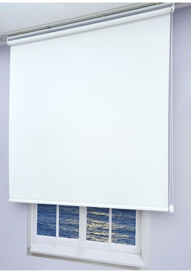 Esdeh Düz Stor Perde - Kalın Mat Stor Güneşlik Kumaş Keten - Alüminyum Kasa Ve Boru - Eteği Dilimsiz/Düz Beyaz