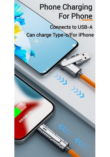 120w4 İn 1 Çok Fonksiyonlu Cep Telefonu Veri Kablosu Pd Hızlı Şarj Kablosu Şarj Turuncu 2m