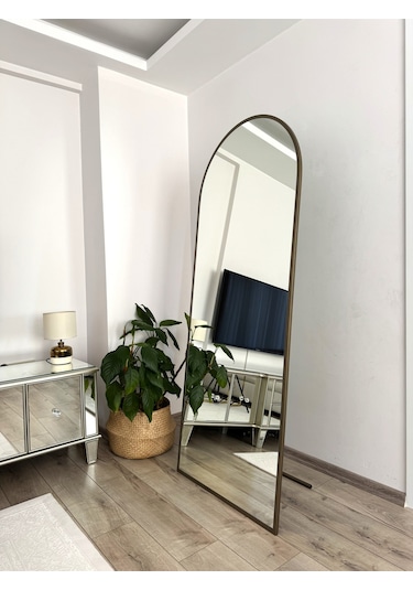 Effe 180x60 Cm Oval Model Eskitme Metal Çerçeveli Ayaklı Boy Aynası
