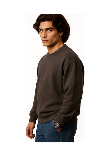 Erkek Büyük Beden 122 Kilo-158 Kilo Arası İçin Uygun Geniş Kalıp Bisiklet Yaka Pamuklu Selanik Kazak Kahve