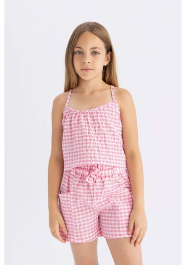 Defacto Kız Çocuk Askılı Kareli Bluz C2301A824SMPN334 Pembe
