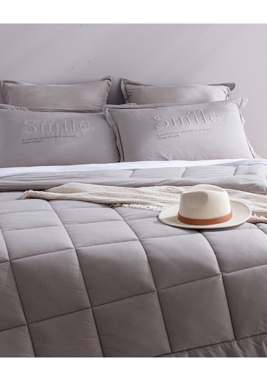 Madame Coco Bobigny Çift Kişilik Pamuklu Supersoft Comforter Set - Gri Gri