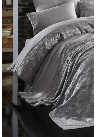 Nazik 7 Parça Pikeli Nevresim Takımı Gelin Seti Valeria Gri Diğer