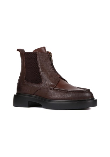 Shoetyle - Kahverengi Deri Fermuarlı Erkek Bot 250-085-1076 Kahverengi