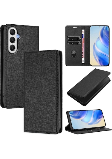 Samsung Galaxy S24 Fe Cüzdan Kılıfı Rfıd Litchi Doku Deri Cep Telefonu Kılıfı İle Uyumlu Çok Renkli