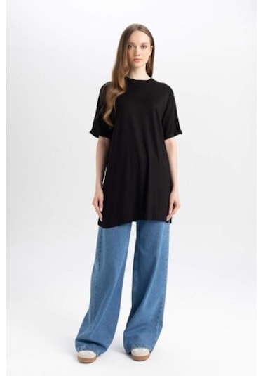 Defacto Regular Fit Kısa Kollu 2li Basic Tişört Tunik D5479axnsbk21 Siyah