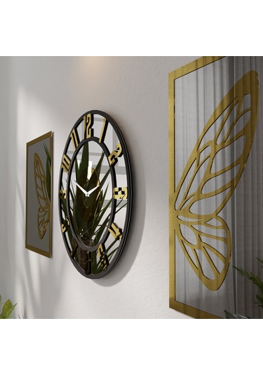Dekoratif Ayna Pleksili Kelebek Tasarımlı 3 Parça Duvar Saati Gümüş - Altın