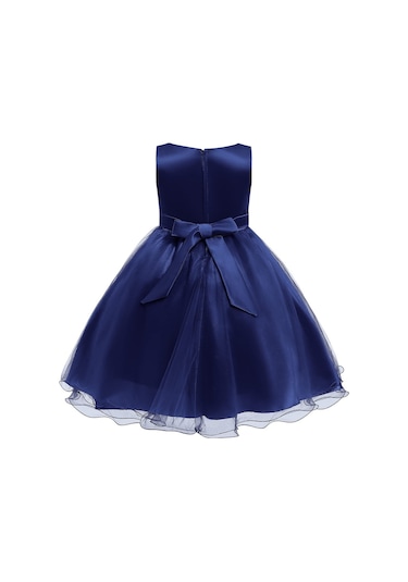 Kız Çocuk Pullu Payetli Abiye Elbise-Lacivert