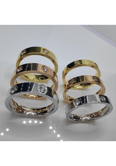Altın Gül Altın Paslanmaz Çelik Çift Yapay Elmas Yüzük Erkek/kadın Taşlı Çift Alyans Titanyum Nişan Yüzüğü 5-10 Men-6