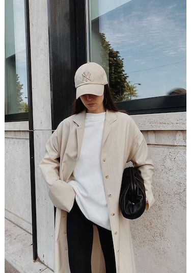 Unisex Ny Nakışlı Bej Kep Şapka Bej