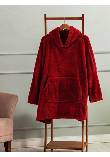 Mulberry Wellsoft Kapşonlu Giyilebilir Tv Battaniyesi Unise x Over Size - Kırmızı