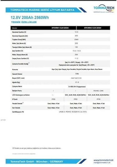 Tommatech Marine 12.8v 200ah Lifepo4 Abs+pc Kasa Lityum Batarya