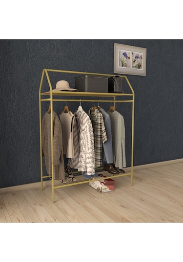 Metallica Concept Home Hanger Gold Elbise Askılığı Raflı New Design Konfeksiyon Askısı Ayaklı Askılık Altın