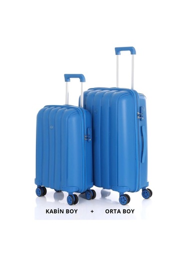 Mçs Bavul Orta Ve Kabin 2li Set Kırılmaz Silikon Valiz V305 Saksmavi Çok Renkli