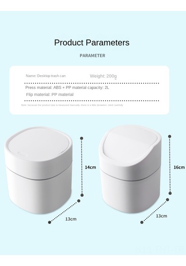 Hangfox 2 Litrelik Tezgah Üstü Çöp Kutusu, Basınca Açılan Kapaklı, Dayanıklı Plastik, Ofis/ev İçin