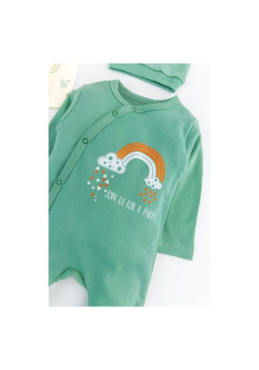 Gökkuşağı Temalı 2'li Uzun Kollu Kız/erkek Bebek Tulum Takım Yeşil