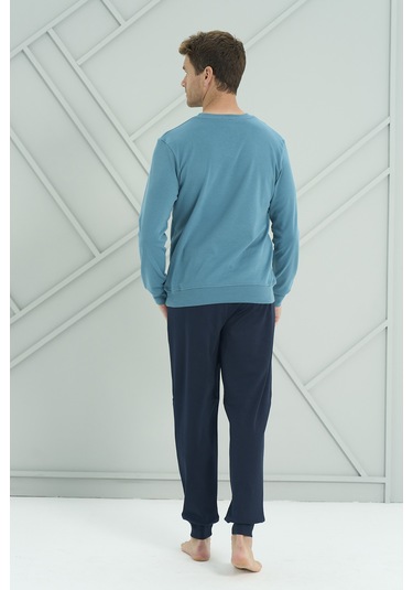 Erkek Interlok Penye Uzun Kol Pijama Takımı 2222 Petrol Petrol