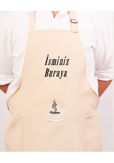 Mutfak Önlüğü Kişiye Ve İsme Özel Nakışlı Mutfak Önlüğü Fincan 02 Farklı Renkler Krem