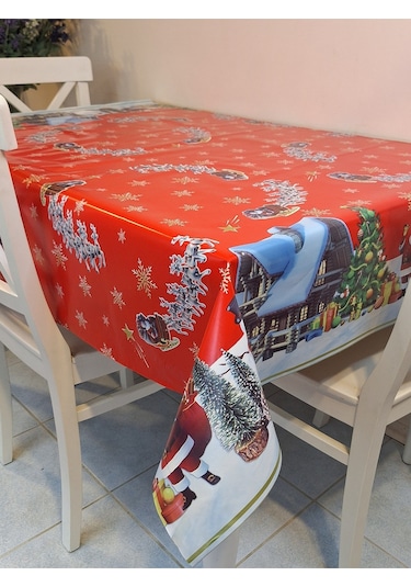 Yeni Yıl Desenli Elyaflı Pvc Masa Örtüsü Silinebilir Ve Su Geçirmez Muşamba Mrl134a Kırmızı