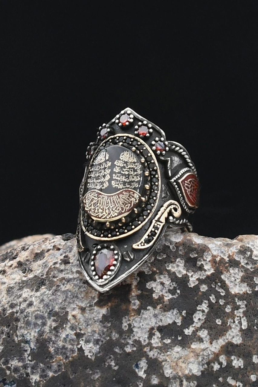 La Galibe Illallah Ve Nas Ve Felak Ve Ihlas Sureleri Yazlı Mineli Ayarlanabilir Zihgir 925 Ayar Gümüş Erkek Yüzük 902341 Gümüş