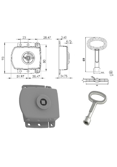 Mini Yüzey Montaj Hava Santral Kabin Ağır Panel Kilit - Metal Gövde + Alu. Kare 8. Anahtar 1
