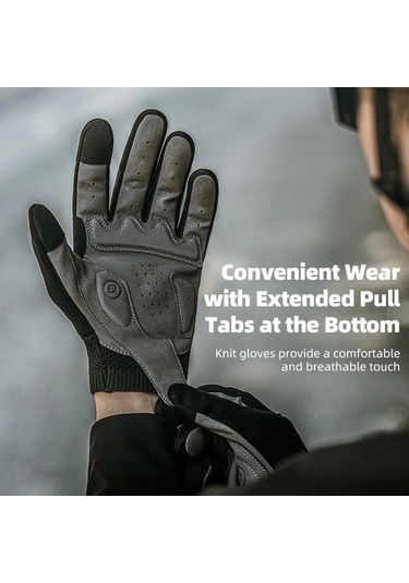 Rockbros S338 Erkek Bisiklet Eldiveni Yol Bisikleti Dokunmatik Ekran Tam Parmak Örme Eldivenler - M