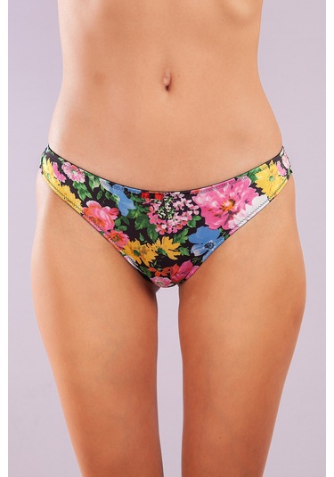 Golshan Garden Brazillian Slip, Kadın Dantelli Çiçek Baskılı Brezilyan Külot Çok Renkli