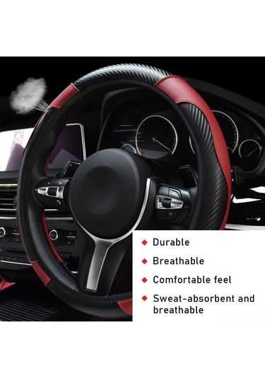 Yifomall 38cm Kırmızı Deri Araba Direksiyon Kılıfı - Nemlendirici, Kaymazsız, Koruyucu, Evrensel Uyumlu, Kolay Kurulum, Araç İç Dekorasyonu Bordo