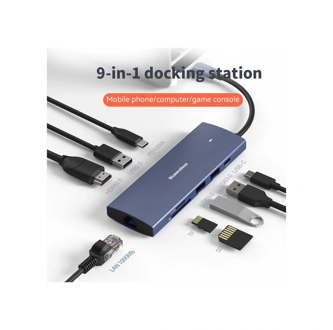 Sones Blueendless 4k60hz + Gigabit Lan + Veri Tipi C Yerleştirme İstasyonu, Özellikler: 6'sı 1 Arada Mavi