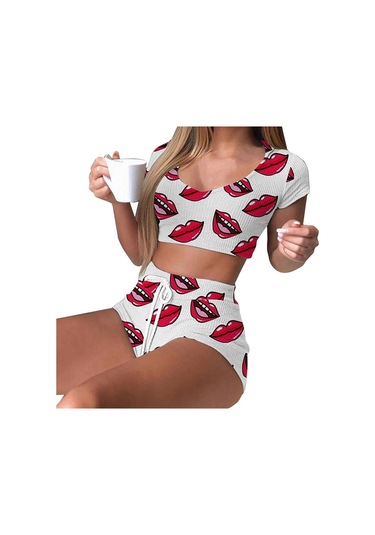 Beyaz Moda Kadın O-boyun Kısa Kollu Şort Ev Giyim Pijama Elastik Bel Çizgili Sleepweara Beyaz Beyaz Moda Kadın O-boyun Kısa Kollu Şort Ev Giyim Pijama Elastik Bel Çizgili Sleepweara Beyaz