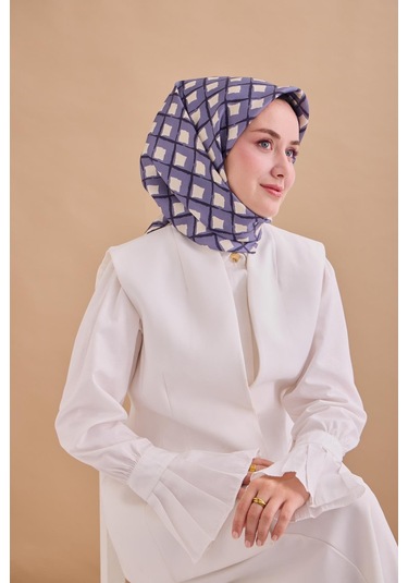 Twill İpek Eşarp 11474 - 90 X 90 / Mavi,gri,lacivert,beyaz-15 Mavi,gri,lacivert,beyaz-15