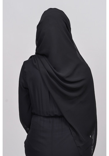 Altobeh Zarif Taşlı Drapeli Hazır Pratik Şifon Kadın Tesettür Şal - Siyah