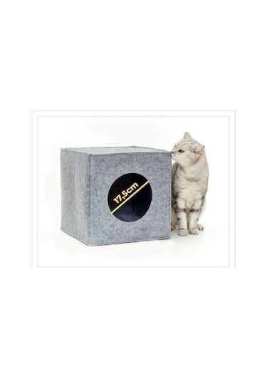 Kedi Evi Yuvası Keçe Açık Gri 3mm Kaliteli Keçe 32x32x32 Cm A5