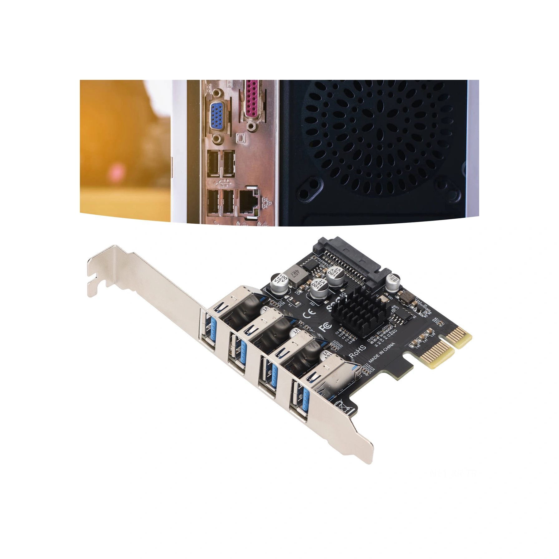 Xiyyadms Vl805 Kontrolcülü Pcıe X1/x4/x8/x16 Uyumlu 4 Port Usb 3.0 Gen1 5gbps Genişletme Kartı - Yüksek Altın Kaplama, Bağımsız Koruma Sigortası, Dahili Güç Modülü