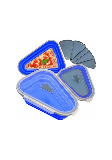 Lemestar Mükemmel Pizza Saklama Kutusu - Yeniden Kullanılabilir Silikon, 5 Bölmeli, Mikrodalga Uyumlu, Bulaşık Makinesi Güvenli, Mavi Mavi