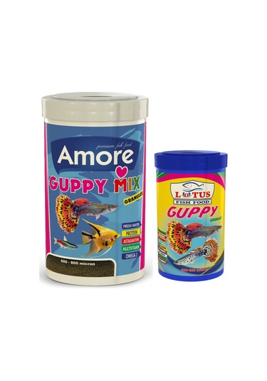 Guppy Mix Granules 1000ml ve Lotus 250ml Tropikal Balık Yemi